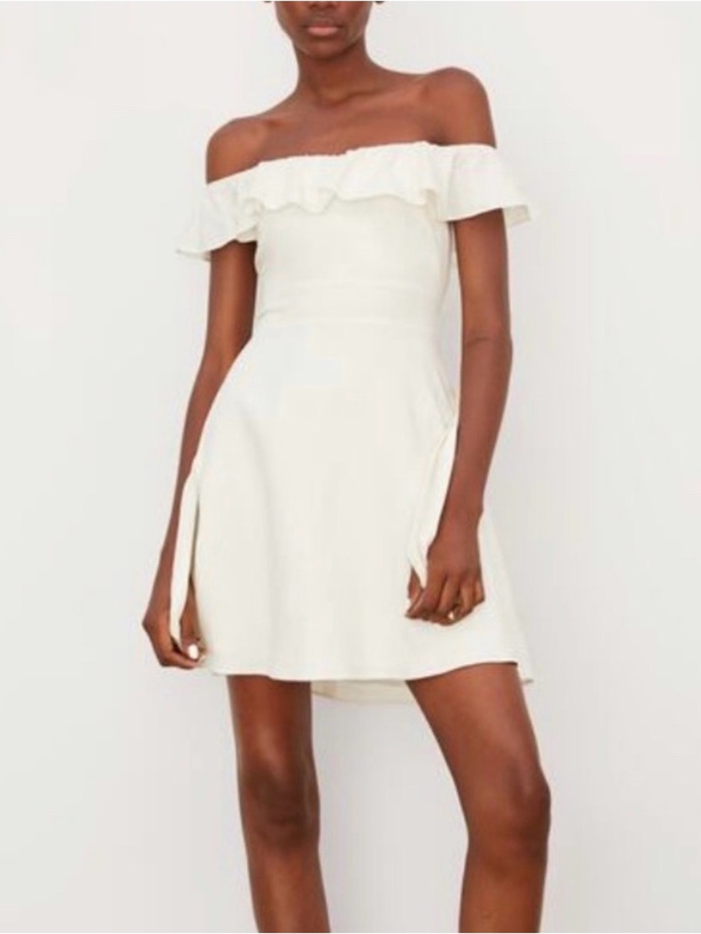 Zara linen-blend off the shoulder ruffle mini dress Sz M